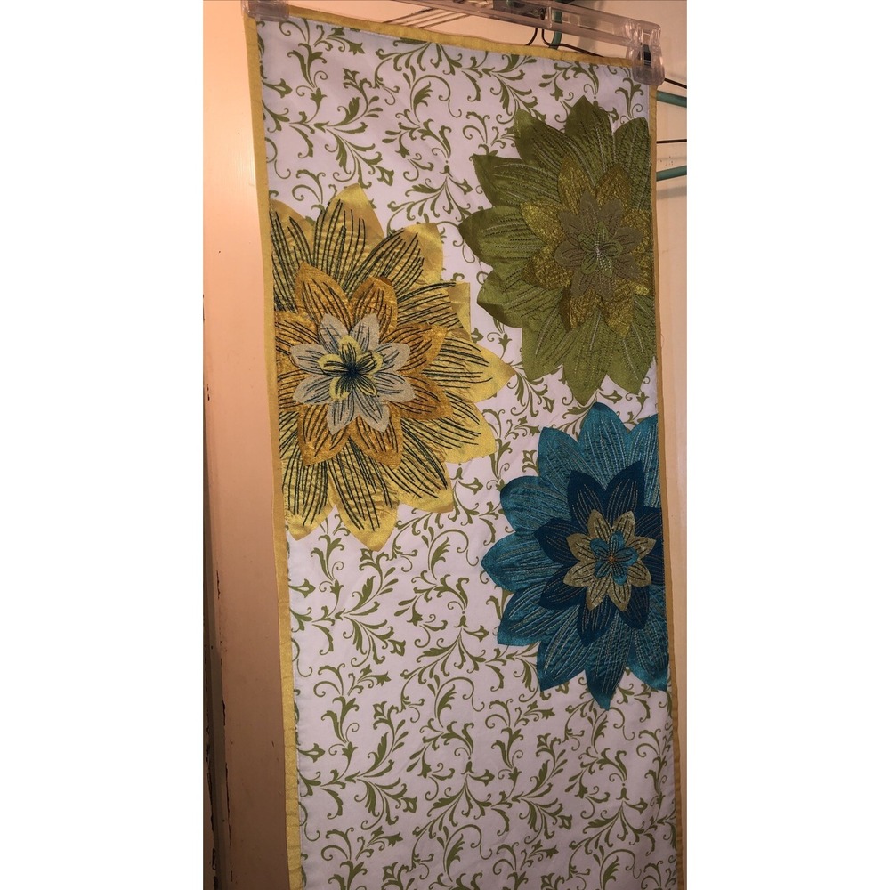 Pier 1 Table Runner Appliqued Top Stitced Flowers‎ 13x72" Fall Colors Boho